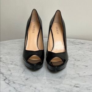 Guess Black Patent Peep Toe Heels